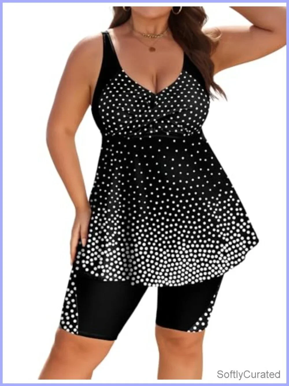 Plus Size Tankini Set with Tummy Control High Waist Swim Trunks